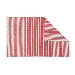 Handmade Cotton Area Rug Bright Red Striped Kilim Dhurrie, Reversible - thumbnail 2