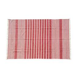 Handmade Cotton Area Rug Bright Red Striped Kilim Dhurrie, Reversible - thumbnail 1