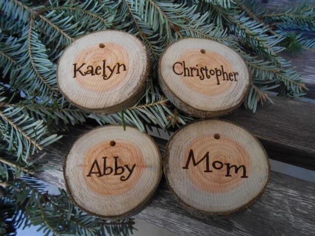Personalized Wood Slice Christmas Stocking Name Tags - image 1
