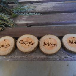 Personalized Wood Slice Christmas Stocking Name Tags - thumbnail 4
