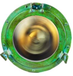 Nautical Round Porthole Wall Mirror, Antique Green Aluminum, Boho Coastal Farmhouse Bathroom Hanging Decor - thumbnail 1