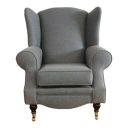 Wingback Fireside Chair Dark Grey Herringbone Fabric, Brass Castor Legs - thumbnail 3
