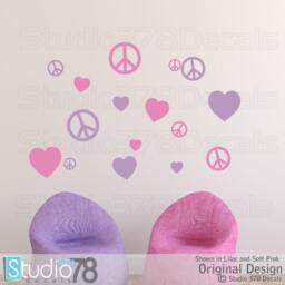 Peace Signs & Hearts Vinyl Decals - Children's Room Decor, 16Pk - thumbnail 1