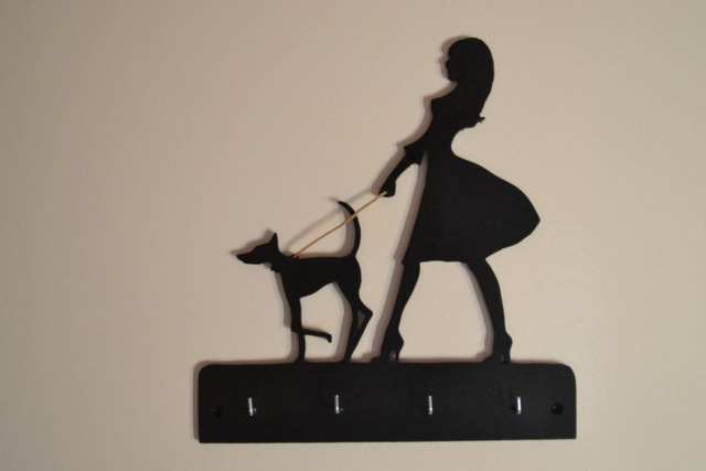 Wall Key Holder/Wooden Painting Fretwork Woman & Her Dog Original Decoration - image 1