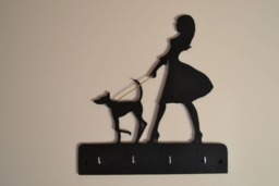 Wall Key Holder/Wooden Painting Fretwork Woman & Her Dog Original Decoration - thumbnail 1