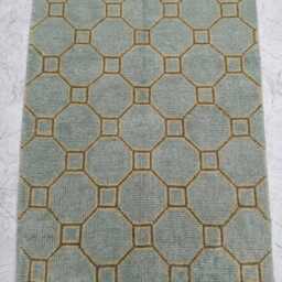 Hand Knotted Wool Oushak Rug, Modern Sage Green Geometric Area Rug - thumbnail 2