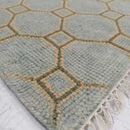 Hand Knotted Wool Oushak Rug, Modern Sage Green Geometric Area Rug - thumbnail 3