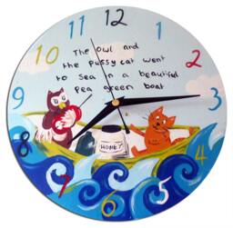 The Owl & The Pussy Cat Clock, Nursery Decor, Boys Room, Wall Clock
