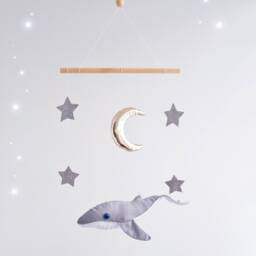 Whale Baby Crib Mobile, Fish Ocean Sea Under The Nursery Gold Moon Silver Stars - thumbnail 3