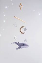 Whale Baby Crib Mobile, Fish Ocean Sea Under The Nursery Gold Moon Silver Stars - thumbnail 1