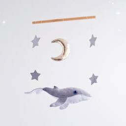 Whale Baby Crib Mobile, Fish Ocean Sea Under The Nursery Gold Moon Silver Stars - thumbnail 2