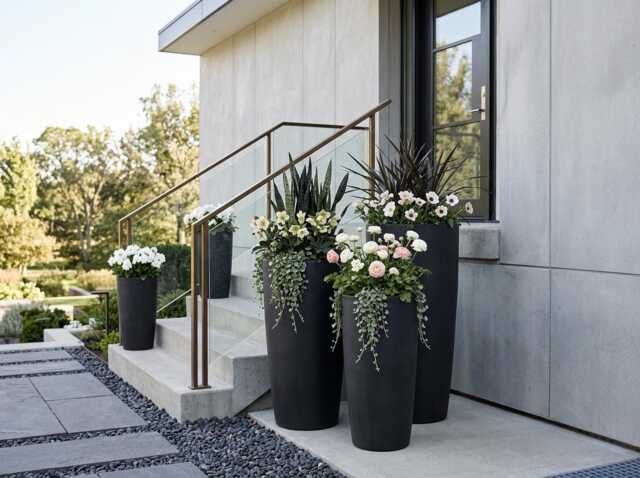 Round Tall Planter Ceramic Anthracite Modern Matte Dark Grey Large Flower Pot Luxury Indoor Outdoor Statement Urn Weatherproof Patio Decor - image 1