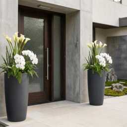 Round Tall Planter Ceramic Anthracite Modern Matte Dark Grey Large Flower Pot Luxury Indoor Outdoor Statement Urn Weatherproof Patio Decor - thumbnail 3