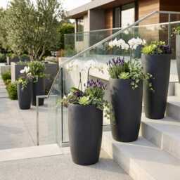 Round Tall Planter Ceramic Anthracite Modern Matte Dark Grey Large Flower Pot Luxury Indoor Outdoor Statement Urn Weatherproof Patio Decor - thumbnail 2