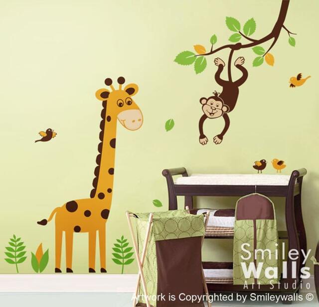 Jungle Wall Decal, Monkey Decal, Giraffe Branch Decal Nursery Decor Safari Animals - image 1