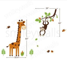 Jungle Wall Decal, Monkey Decal, Giraffe Branch Decal Nursery Decor Safari Animals - thumbnail 3