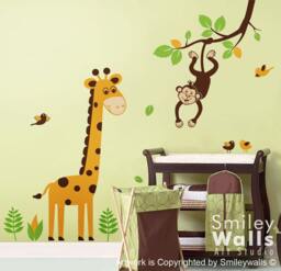 Jungle Wall Decal, Monkey Decal, Giraffe Branch Decal Nursery Decor Safari Animals - thumbnail 1