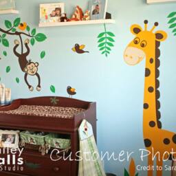 Jungle Wall Decal, Monkey Decal, Giraffe Branch Decal Nursery Decor Safari Animals - thumbnail 2