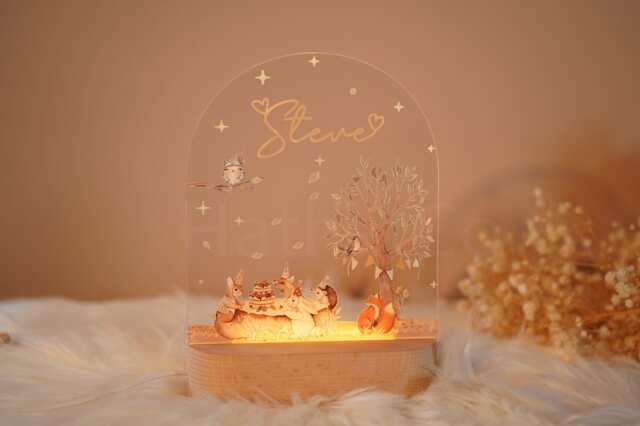 Personalized Animal Night Light Beech Wood Children's Room Decor - image 1