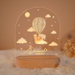 Personalized Animal Night Light Beech Wood Children's Room Decor - thumbnail 2