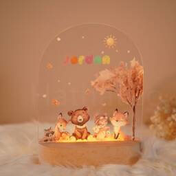 Personalized Animal Night Light Beech Wood Children's Room Decor - thumbnail 3