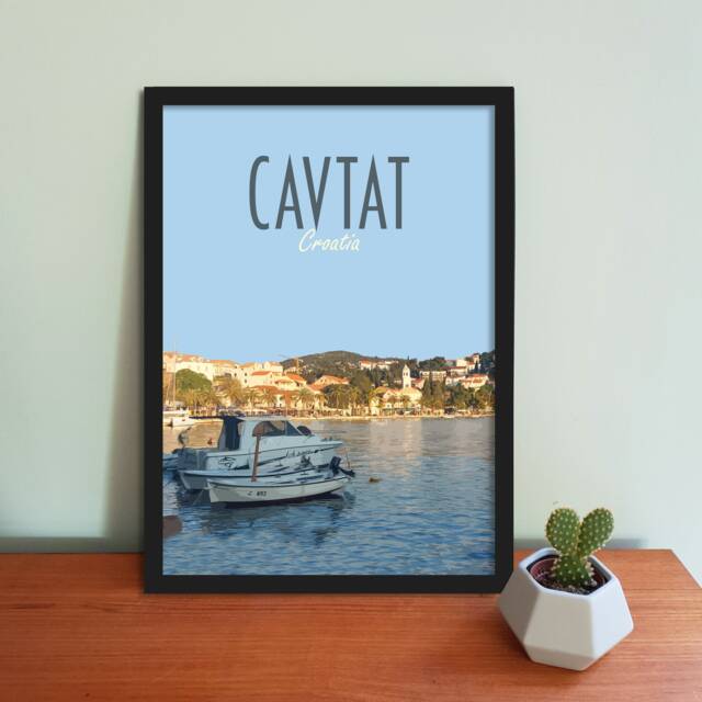 Cavtat Travel Poster - Retro Vintage Style Croatia Art Print, Artwork, Homeware, Dubrovnik Postcard, Travel Print - image 1