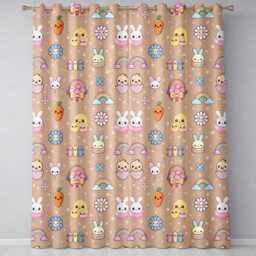 Easter Chick Bunny Macaron Carrot Rainbow Seamless Pattern Peach Background Readymade Eyelet Ring Top Thermal 100% Blackout Curtains - thumbnail 2