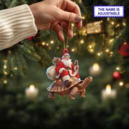 Santa Riding Sea Turtle Acrylic 2D Flat Christmas Ornament, Festive Tree Hanging Holiday Decoration, Unique Turtle Gift - thumbnail 2