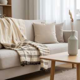 Off White Indian Wool Throw Blanket, Handwoven Sofa Coverlet With Neutral Bedroom Layer - Pearl - thumbnail 4