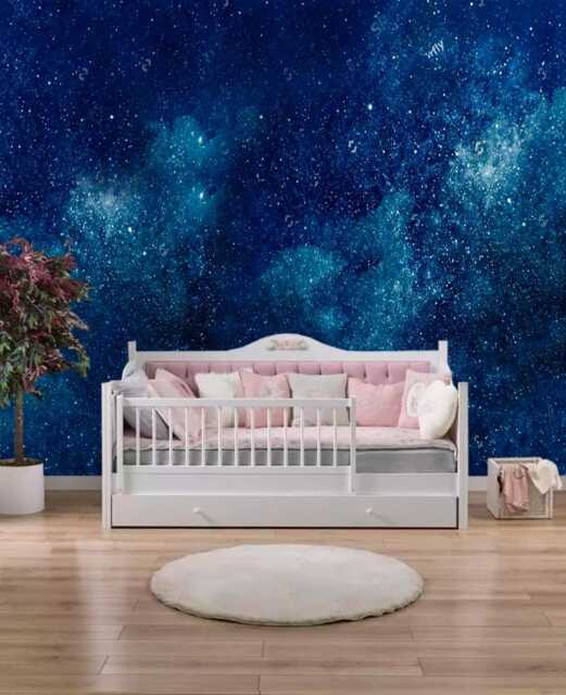 Night Sky Ceiling Wall Mural Stars Field Decor Bedroom Space Customizable Design Removable Wallpaper Navy Blue - image 1