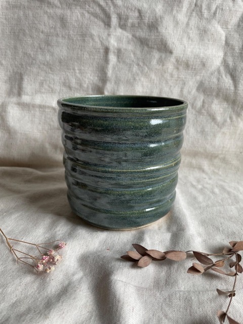 Green Bubble Ceramic Planter, Handmade Glazed Pot, Cream Plant Large Green Vessel, Unique British Gift, Handcrafted Pots - image 1