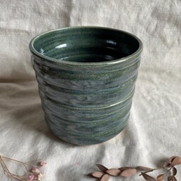 Green Bubble Ceramic Planter, Handmade Glazed Pot, Cream Plant Large Green Vessel, Unique British Gift, Handcrafted Pots - thumbnail 2