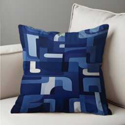 Blue Geometric Cushion Cover, Mid Century Modern Abstract Pillowcase, Navy Retro Throw Pillow Cover - thumbnail 4