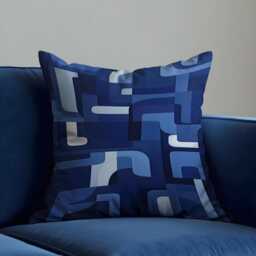 Blue Geometric Cushion Cover, Mid Century Modern Abstract Pillowcase, Navy Retro Throw Pillow Cover - thumbnail 1