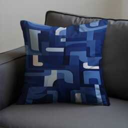 Blue Geometric Cushion Cover, Mid Century Modern Abstract Pillowcase, Navy Retro Throw Pillow Cover - thumbnail 2