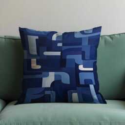 Blue Geometric Cushion Cover, Mid Century Modern Abstract Pillowcase, Navy Retro Throw Pillow Cover - thumbnail 3