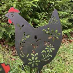 Set Of 2 Metal Chicken Hen Silhouette Garden Art Stakes/Spikes Ornament - thumbnail 3