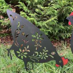 Set Of 2 Metal Chicken Hen Silhouette Garden Art Stakes/Spikes Ornament - thumbnail 2