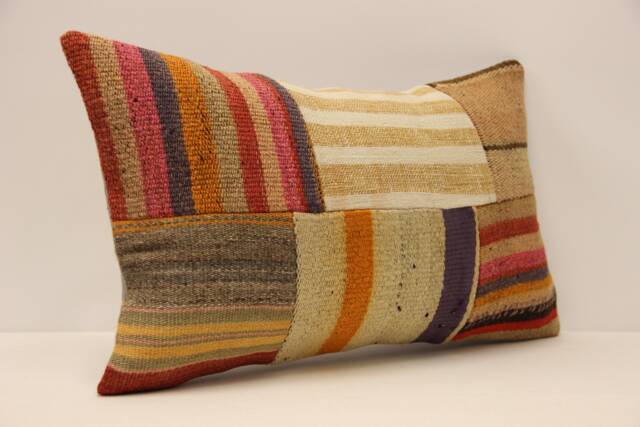 Lumbar Pillow, Patchwork Sofa Pillow, 12x20 in 30x50 cm, Vintage Turkish Kilim Pillow, Home Cushion Cover Boho Pillow Koef-944 - image 1