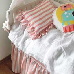 striped Linen Pillow Cover With Ruffles - Red White Pillowcase - thumbnail 2