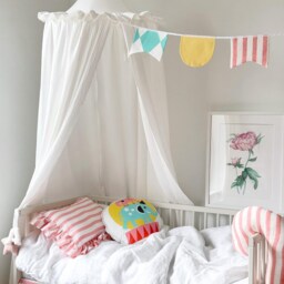 striped Linen Pillow Cover With Ruffles - Red White Pillowcase - thumbnail 3