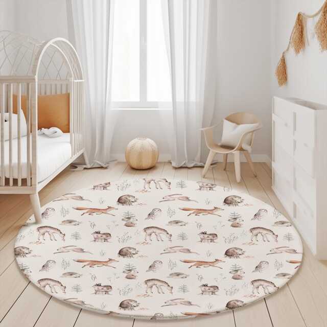 Watercolour Woodland Hedgehogs & Animals Rug Carpet, Animals, Decor, Children's Room Decor, Kids Rug, Monochrome Decor - image 1