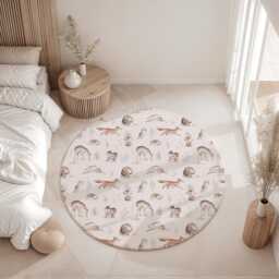 Watercolour Woodland Hedgehogs & Animals Rug Carpet, Animals, Decor, Children's Room Decor, Kids Rug, Monochrome Decor - thumbnail 2