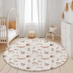 Watercolour Woodland Hedgehogs & Animals Rug Carpet, Animals, Decor, Children's Room Decor, Kids Rug, Monochrome Decor - thumbnail 1