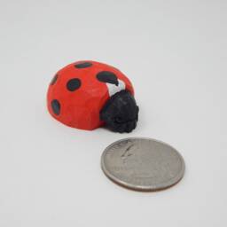 Ladybug Figurine - Hand-Carved Wooden Red Beetle Garden Decor - thumbnail 2