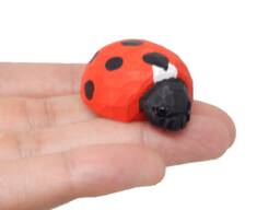 Ladybug Figurine - Hand-Carved Wooden Red Beetle Garden Decor
