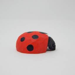 Ladybug Figurine - Hand-Carved Wooden Red Beetle Garden Decor - thumbnail 3