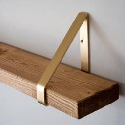 Light Brown Rustic Chunky Solid Wooden Wall Shelf With Gold Triangle Brackets - Shelving Heavy Duty 14.5cm Deep - thumbnail 2