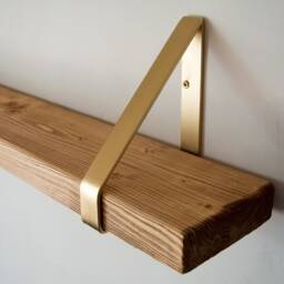 Light Brown Rustic Chunky Solid Wooden Wall Shelf With Gold Triangle Brackets - Shelving Heavy Duty 14.5cm Deep - thumbnail 3