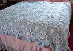 Snowflake Afghan Crocheted Blanket Soft Powder Blue - Made Fresh After Sal